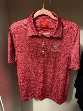 TopGolf Women's Red Patterned Button-Down Polo Shirt